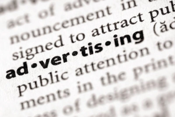 The word advertising in a dictionary